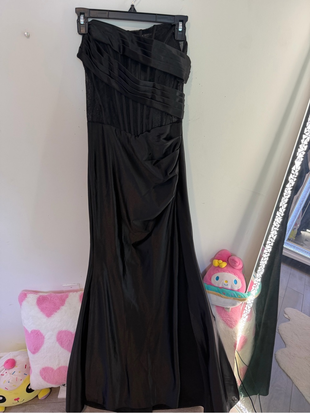 Black Strapless Ruched Evening Gown